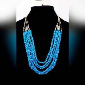 Silver Tone Necklace with Multi Turquoise Colored Bead Strands NWT 24"